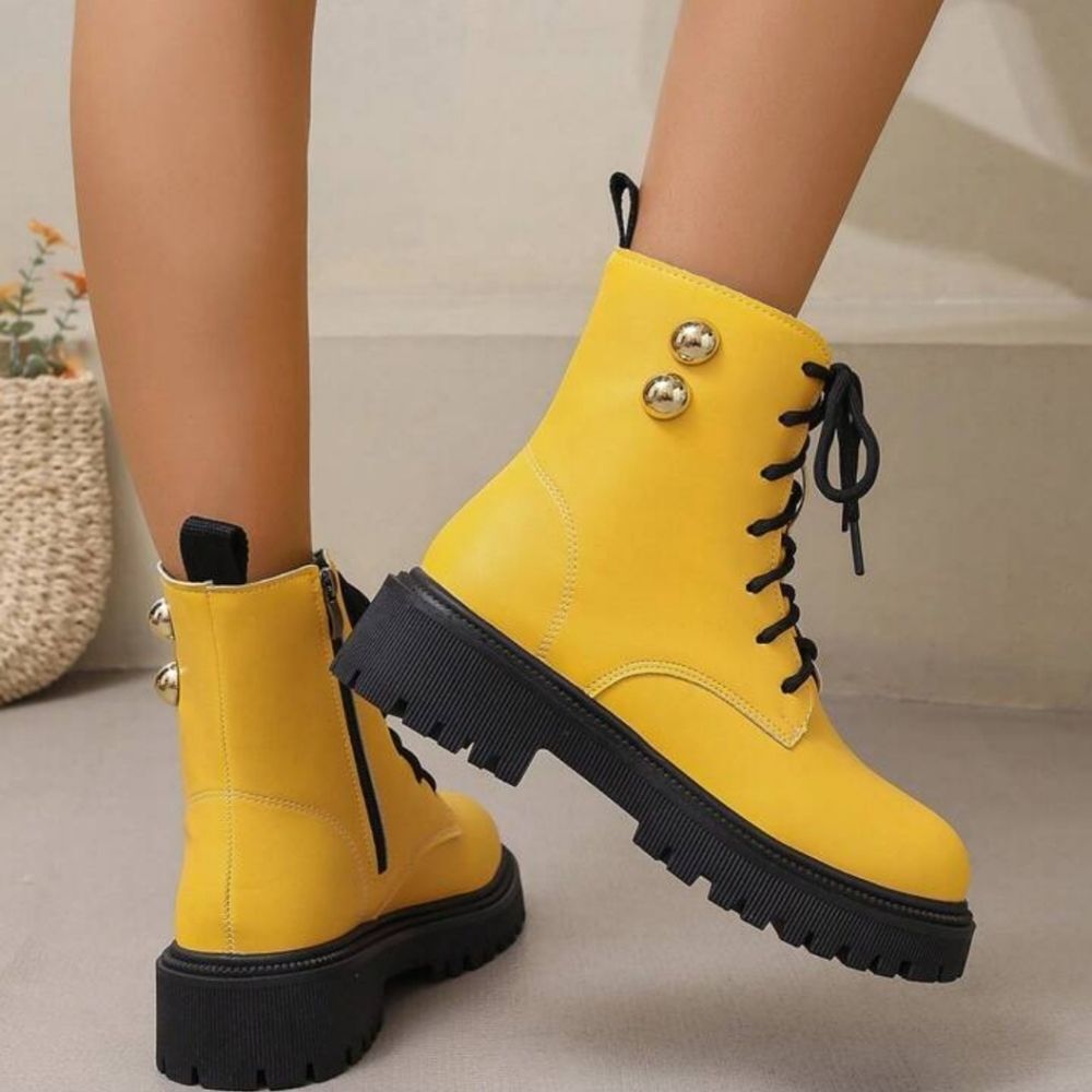 Women's Round Toe Lace-Up Patchwork Chunky Sole, … - image 4